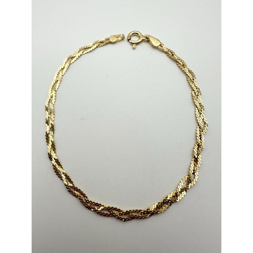 Sterling Silver & Gold Vermeil 3 strand Braided Serpentine Bracelet 7” Italy